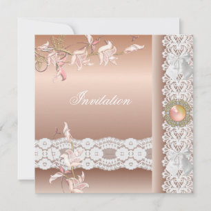 Invitation peach pink Floral Lace