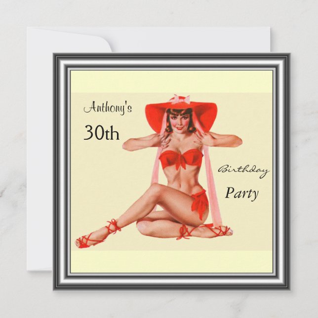 Invitation Pin-up Girl and Cream  Birthday Party (Front)