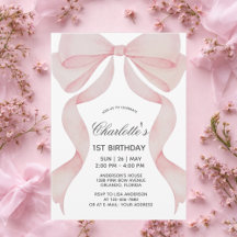 Invitation Pink Bow 1st Birthday Girl First Birthd