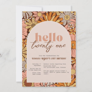 Invitation, Pink Retro Florals, ANY AGE Invitation