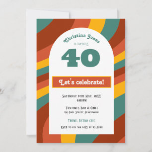 Invitation postcard, 40th Birthday - retro dark