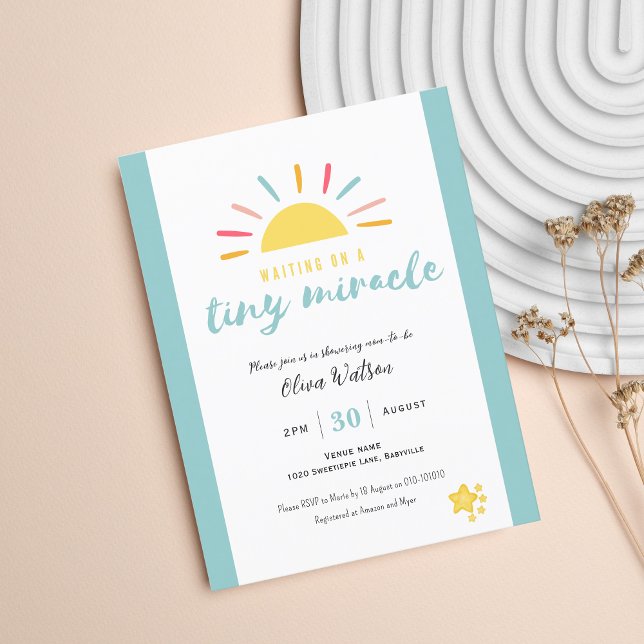 Invitation Postcard, Blue Baby Shower Tiny Miracle Postcard (Creator Uploaded)
