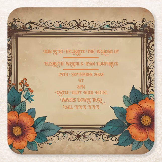 Invitation Postcard Square Paper Coaster (Front)