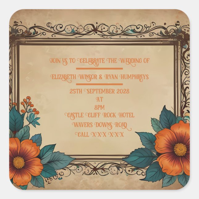 Invitation Postcard Square Sticker (Front)