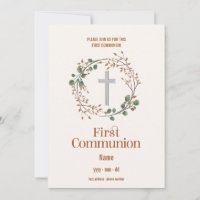 Invitation Première Communion - Croix fleurie