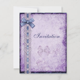 Invitation Purple Blue Antique Paper Bow