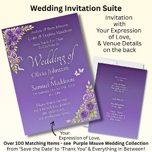 Invitation Purple Mauve Flowers Wedding Suite