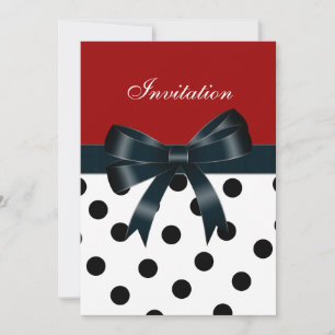 Invitation Red Black Spots White Bows