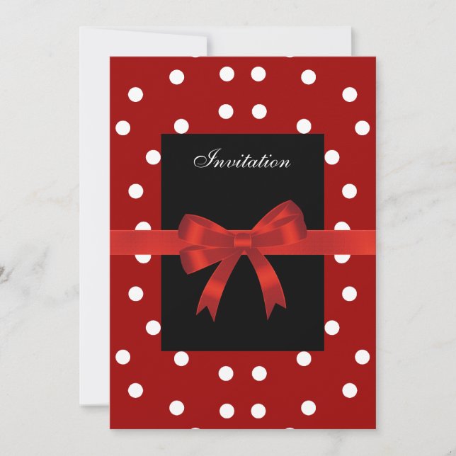 Invitation Red Black Spots White Red Bows (Front)