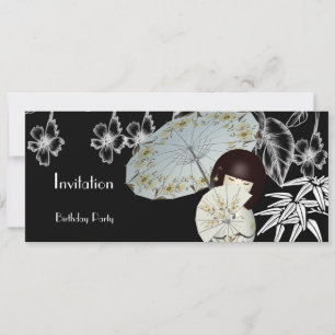 Invitation Red Black White Asian Bamboo