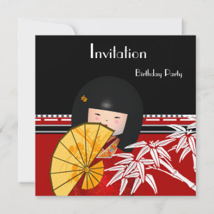 Invitation Red Black White Asian Bamboo