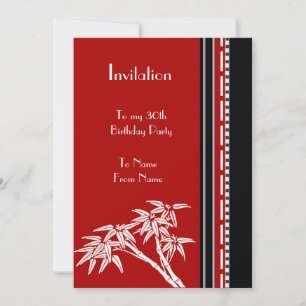 Invitation Red Black White Asian Bamboo