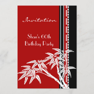 Invitation Red Black White Asian Bamboo 60th