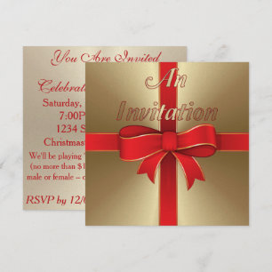 Invitation - Red Bow & Ribbon on Gold