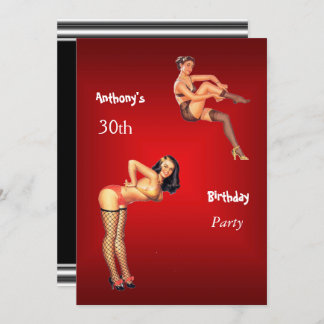 Invitation red Pin-up Girls red  Birthday Party