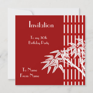 Invitation Red White Asian Bamboo