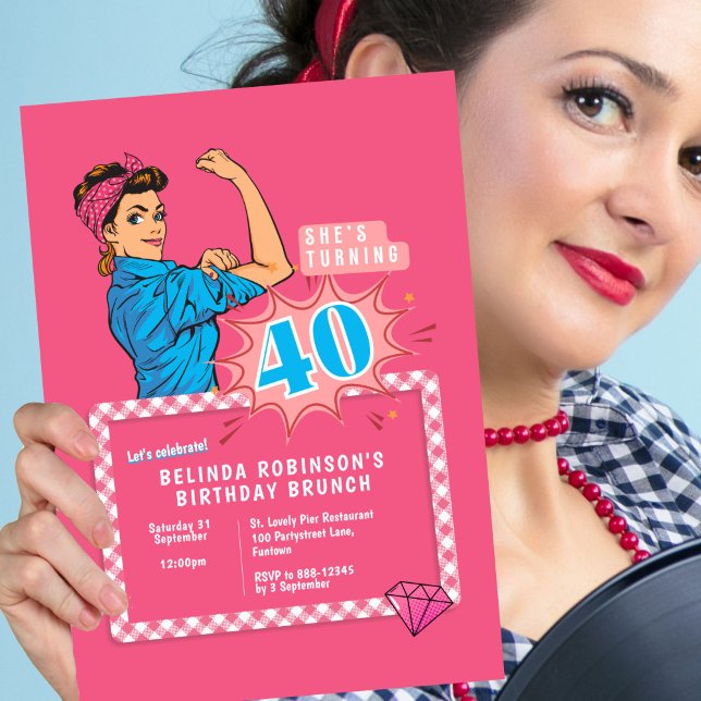 Invitation Retro 40th birthday pop art hot pink  (Creator Uploaded)