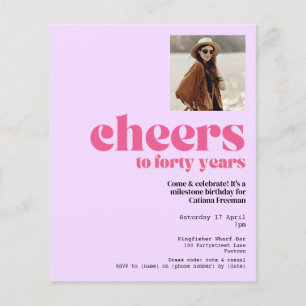 Invitation, Retro Purple & Pink, 40th birthday Flyer