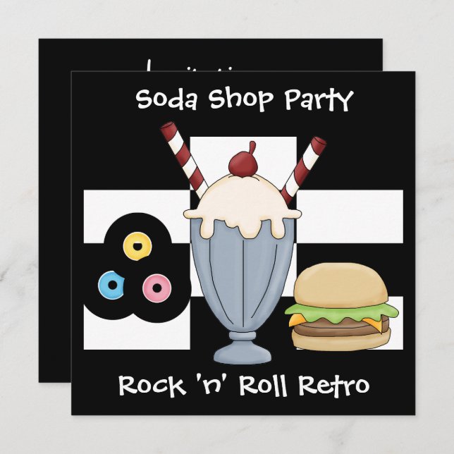 Invitation Rock 'n' Roll Retro Soda Shop Party (Front/Back)