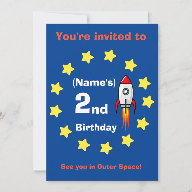 Invitation - Rocket ship Custom Birthday -add name (Front)