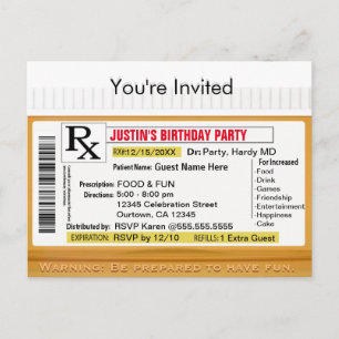 Invitation   RX Prescription for Fun Postcard