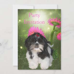 Invitation Shih Tzu Dog and Flowers