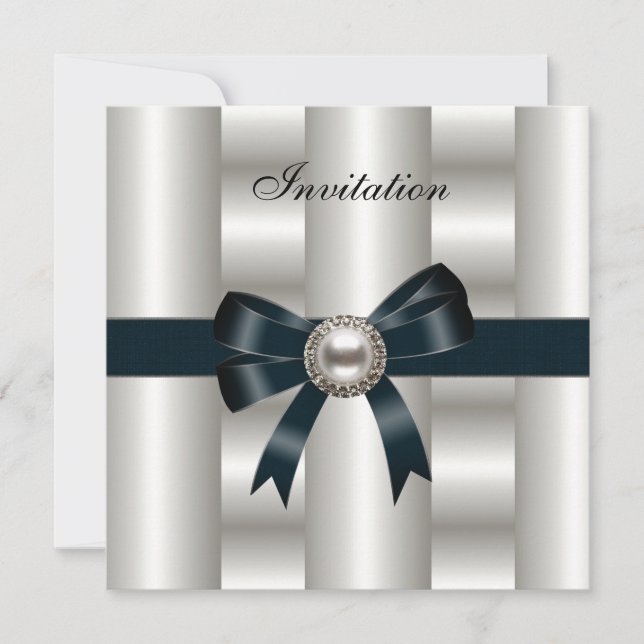 Invitation Silk Silver Cream Bow Black (Front)