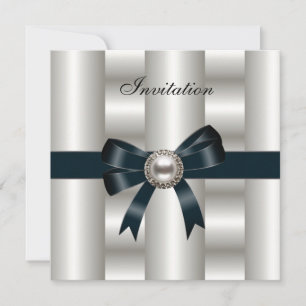 Invitation Silk Silver Cream Bow Black