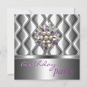 Invitation Silver Mauve Purple Crystal Jewel