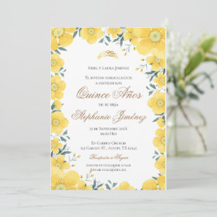 Invitation Spanish Quinceanera yellow floral invit