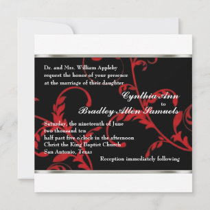 Invitation Square Black and Red Acanthus Vine