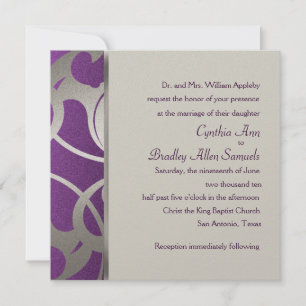 Invitation Square Plum Faux Silver Deco Design