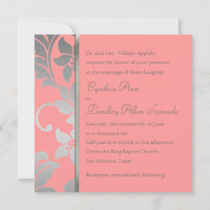 Invitation Square Silver Damask