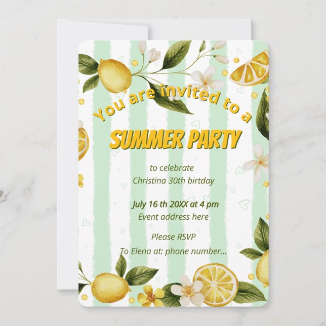 Invitation Summer Birthday Party (Front)