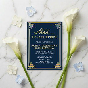 Invitation Surprise Party Navy Gold 80th Birthday
