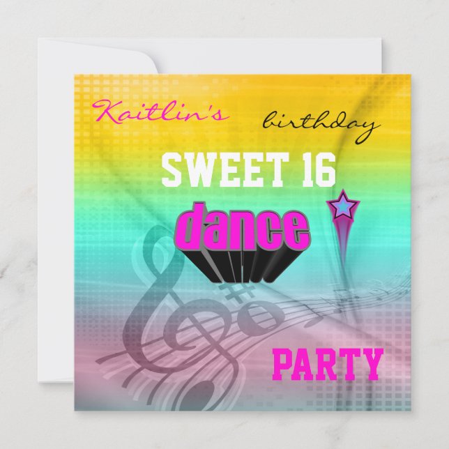 Invitation Sweet 16th Birthday Music Dance Party (Front)
