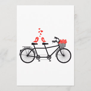 Invitation tandem bicycle with cute love birds