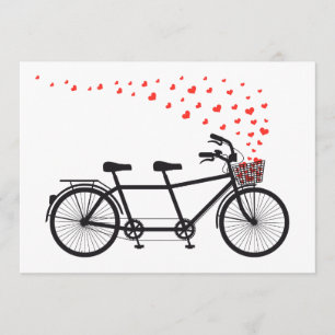 Invitation tandem bicycle with red hearts