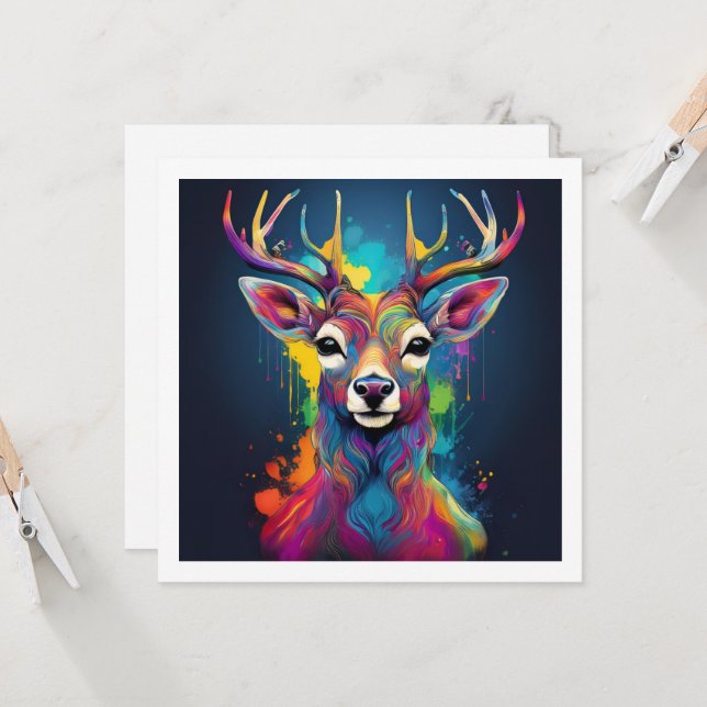 Invitation - The Colourful Deer (Front/Back In Situ)