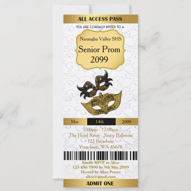Invitation Ticket Prom Trend,any occasion,easy DIY (Front)