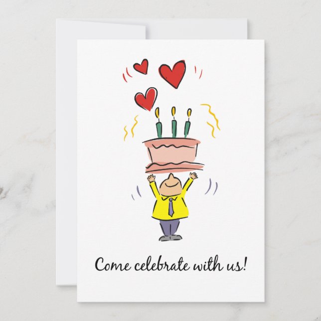 Invitation to 90th Birthday Party with Cake  (Front)