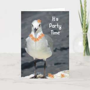 Invitation to a Party with Seagull & Flowers
