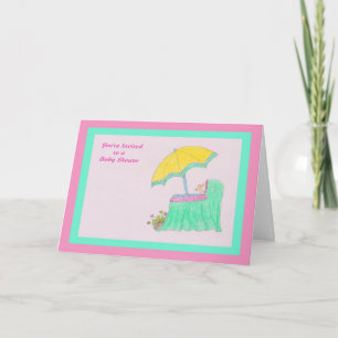 Invitation to Baby Shower, Drawing in Pink/Green