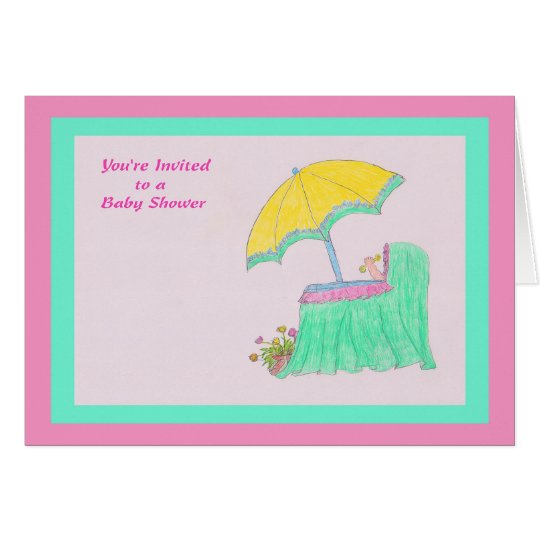 Invitation to Baby Shower, Drawing in Pink/Green