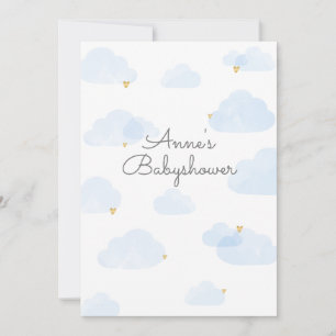 Invitation to baby shower young clouds light blue