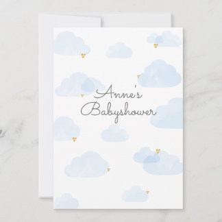 Invitation to baby shower young clouds light blue