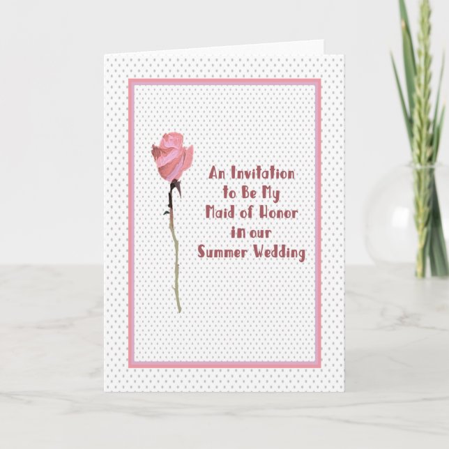 Invitation to be Maid of Honour Pink Rose Polka Do (Front)