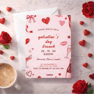 Invitation to brunch at Galentine's pink coquettis