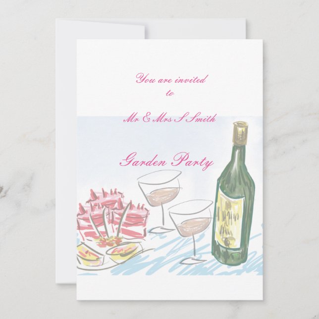 Invitation to garden party wine and food (Front)
