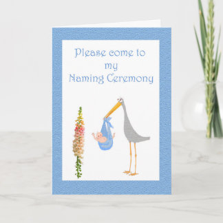 Invitation to Naming Ceremony, stork and baby.